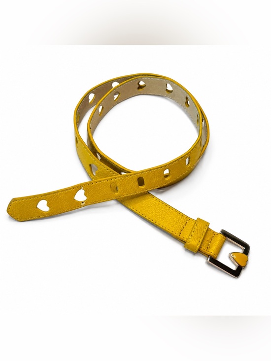 None Accessories - Fun Bright Yellow Heart Cutout Skinny Belt Y2K Dopamine Dressing Vegan Leather